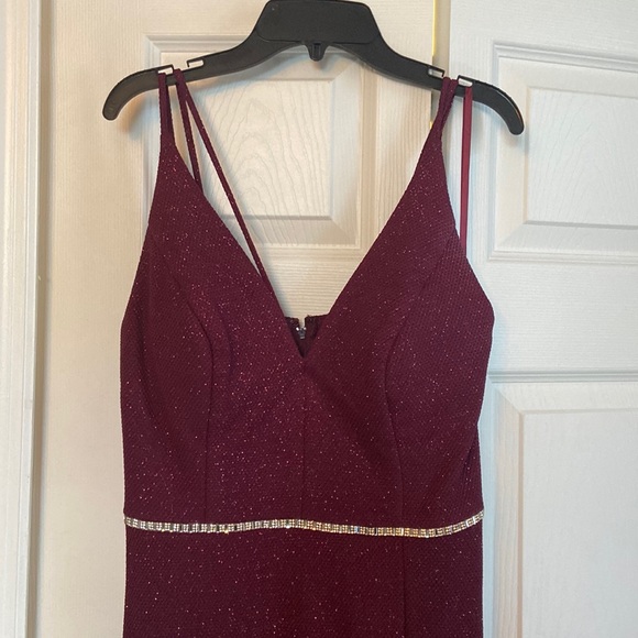 City Triangles Dresses & Skirts - City Triangles Size 11 Burgundy Glitter Gown w/ Slit, Dual Straps, Rhinestones